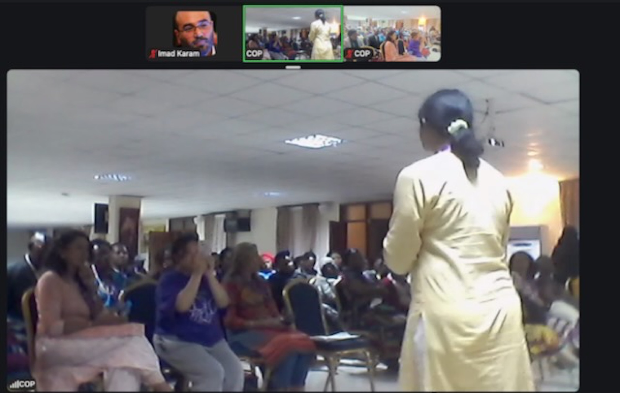Meena Sharma from Nepal introducing The Hardest Bridge to the audience in Kenya